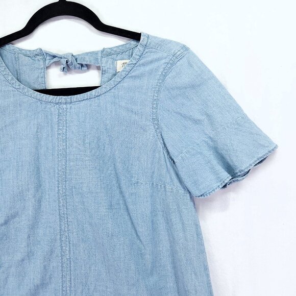 Madewell Chambray Mini Dress Size XS Oversized Bow Tie Back - Picture 9 of 14